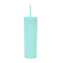 16oz Acrylic Plastic Candy Colors Double wall Straight Slim Ice Vacuum Insulated Tumbler with Lid and Straw